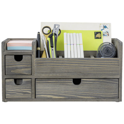 Organisateur de bureau en bois gris pour accessoires de bureau