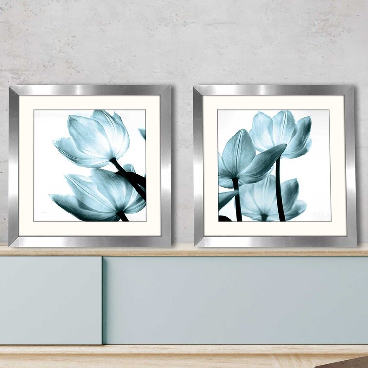 Translucent Tulips II Sq Aqua Crop - 2 Piece Picture Frame Graphic Art Set on Paper