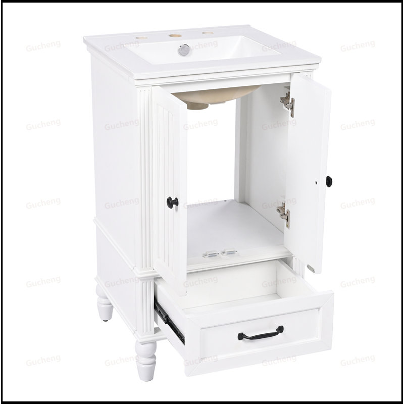 Petit meuble-lavabo avec lavabo et patins réglables, Blanc