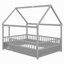 Lit de plancher en bois avec cadre de toit de maison, garde-corps de clôture-891667512