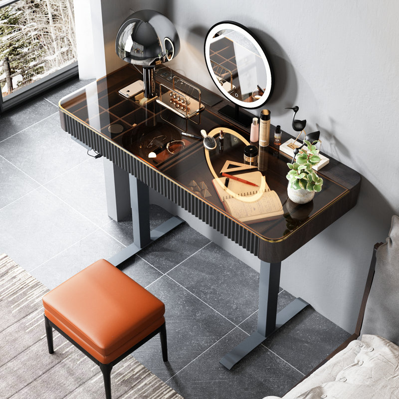 Dressing Table with Mirror, Black/Brown, 50" W x 23“ D x 29.5” H
