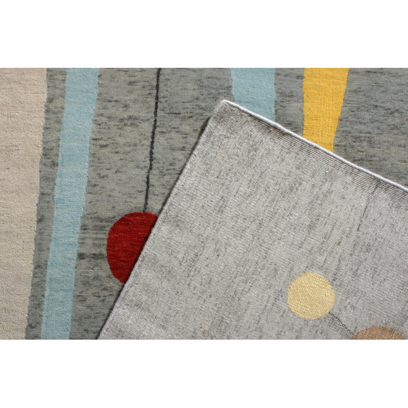 Mid Century Modern Hand Knotted Geometric Area Rug, Rectangle 12' x 16'