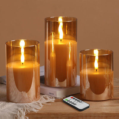 Unscented Flameless Pillar Candle with Glass Holder