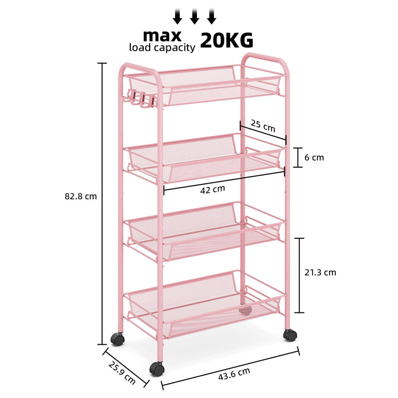 82.8cm H x 43.6cm W Utility Cart, Pink