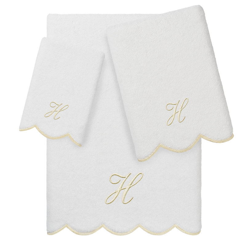 Ensemble de serviettes personnalisées 100% coton ADORNIA, H, Blanc / beige, Ensemble 3 serviettes de bain