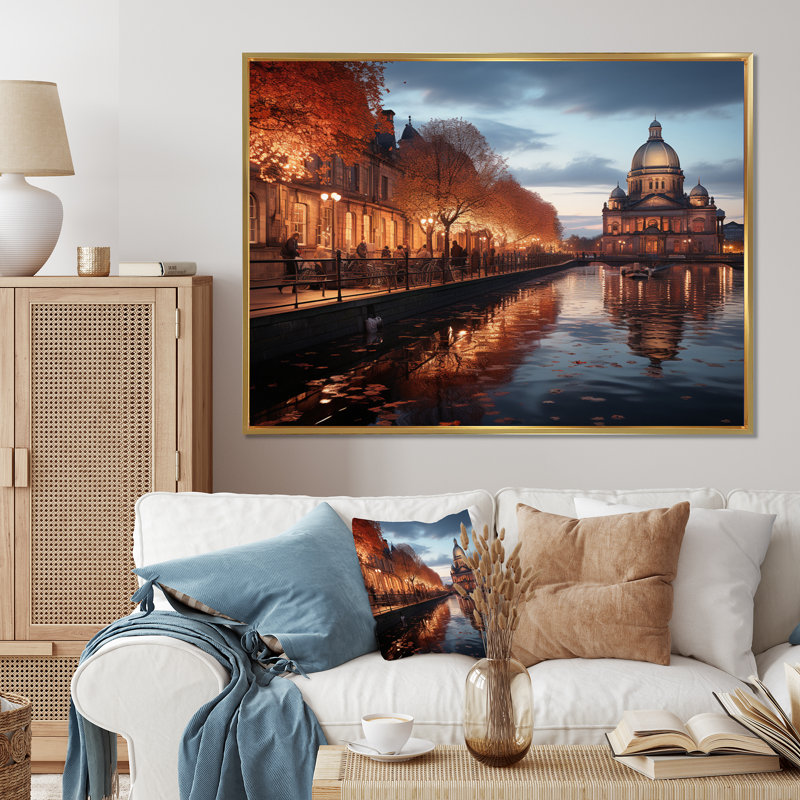 «Dublin Beautiful Cityscape Photo I», reproduction sur toile, H 24 po x l 32 po x P 1 po, Cadre flottant doré