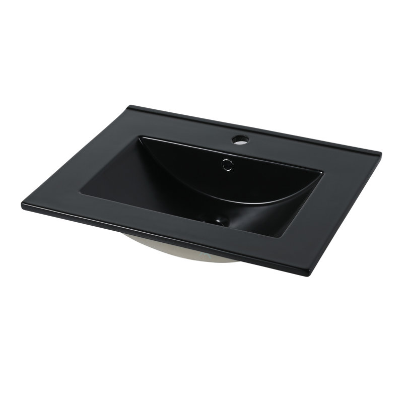 Évier en céramique de 24 po - noir, profondeur interne de 4,72 po, comptoir de 0,81 po, lavabo en matériau épais, élégant