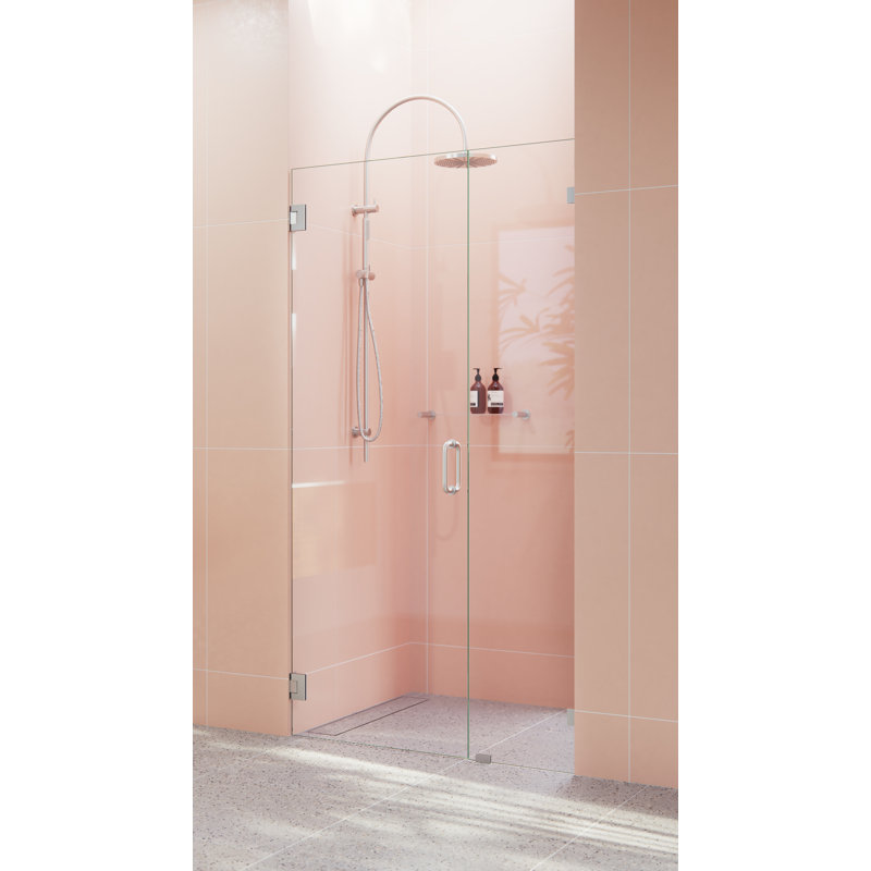 Illume 40 in. x 78 in. Fully Frameless Wall Hinge Shower Door, Brushed Nickel