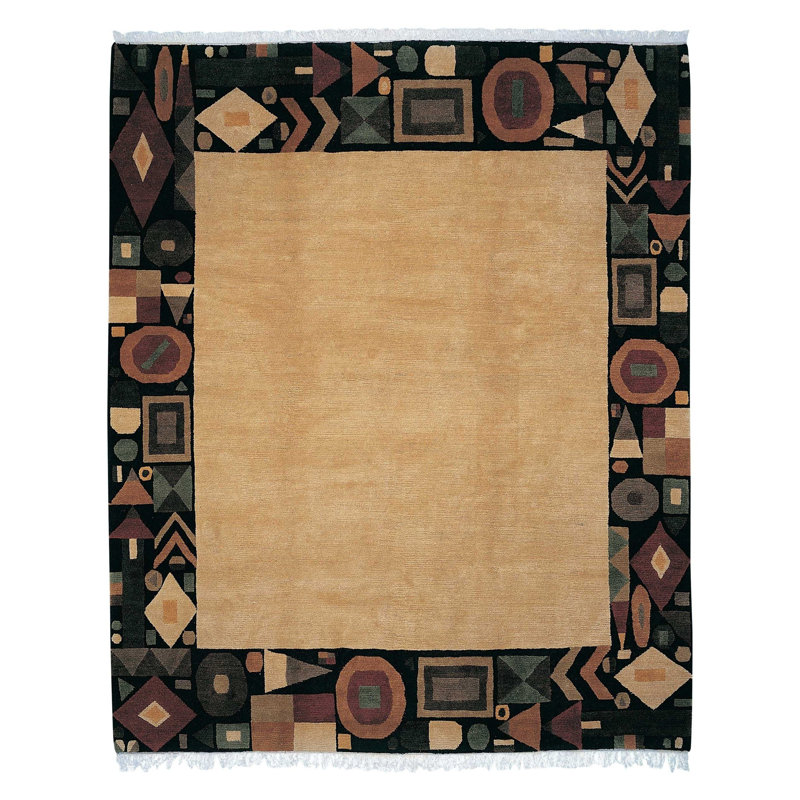 Wool Geometric Area Rug in Black/Gold, Rectangle 10' x 14'