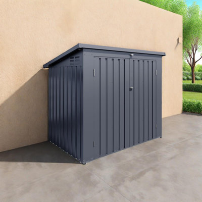 Remise à déchets extérieure en métal avec couvercle relevable et portes doubles pour 2 poubelles, armoire de rangement de jardin