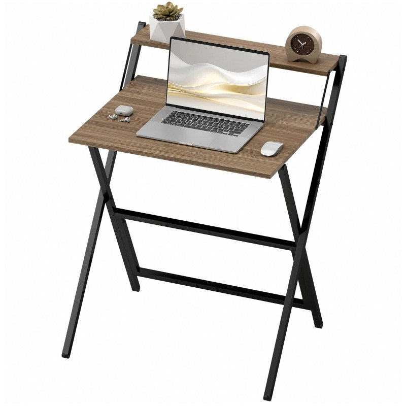 Folding Computer Desk,  With Monitor Shelf For Small Space, Home Office, Study, Walnut