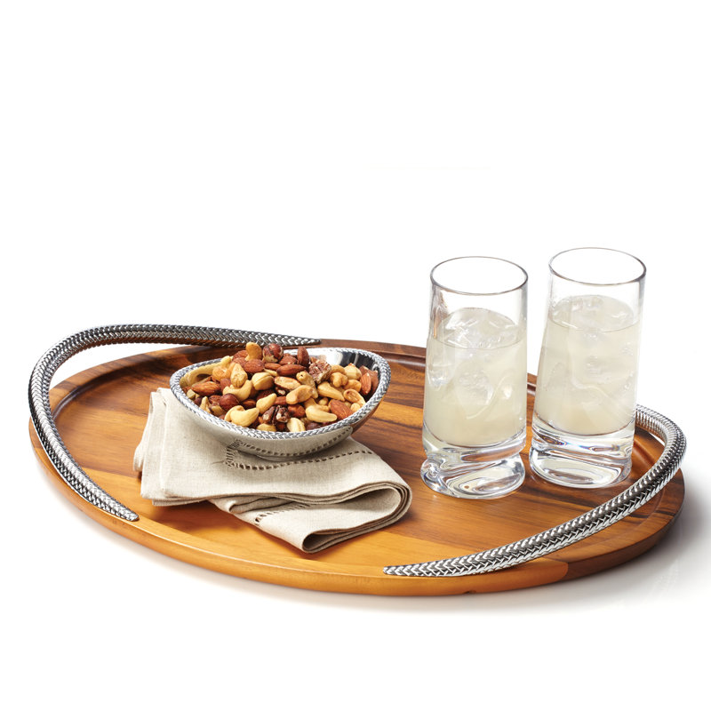 Acacia Wood and Chrome Braid Serving Tray