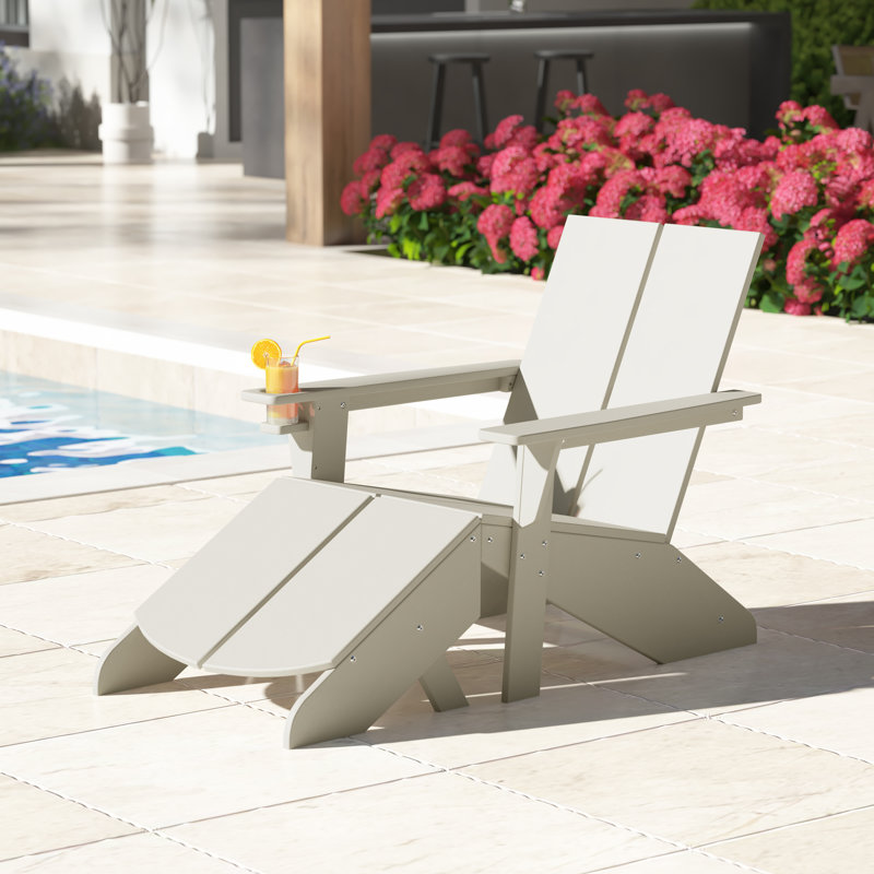 Modern Poly Adirondack Chair With Ottoman, Beige