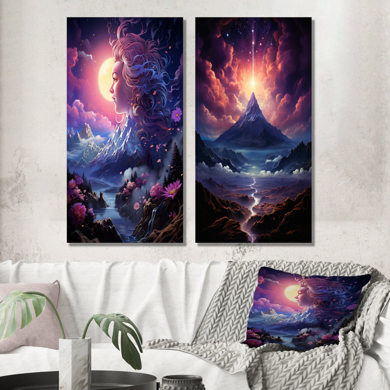 Ensemble de salon art mural en métal rose et mauve, paysages abstraits I, H 32 po x l 32 po