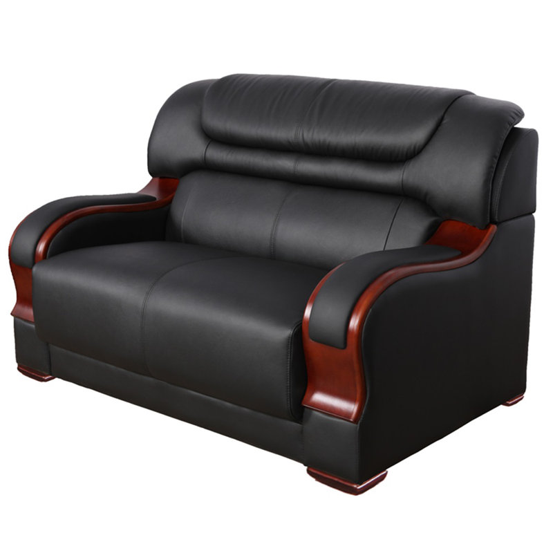 Diti 57" Wide Genuine Cowhide Leather Loveseat, Black Genuine Leather