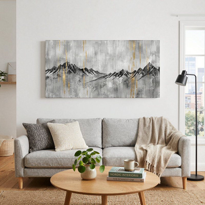 Ensemble de 1 tableau sur toile représentant une chaîne de montagnes, 40“W x 20”H, Wrapped Canvas