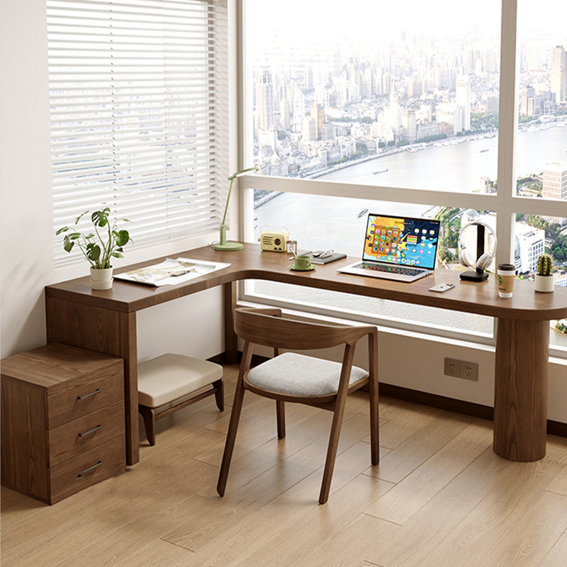 Bureau d'angle en bois massif en forme de L, H 29,53 po x L 70,87 po x l 47,24 po