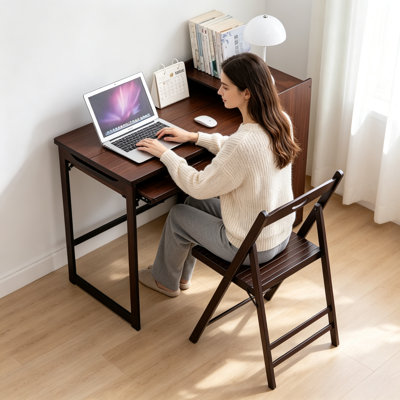 Bureau pliant en bambou, bureau pliable pour les petits espaces, bureau d'ordinateur avec rangement caché, table pliable Mid-Century pour le bureau à domicile et la chambre à coucher