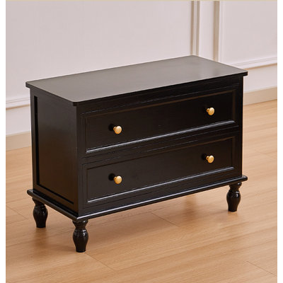 Vintage Black Wooden Nightstand with Soft-close Double Drawers