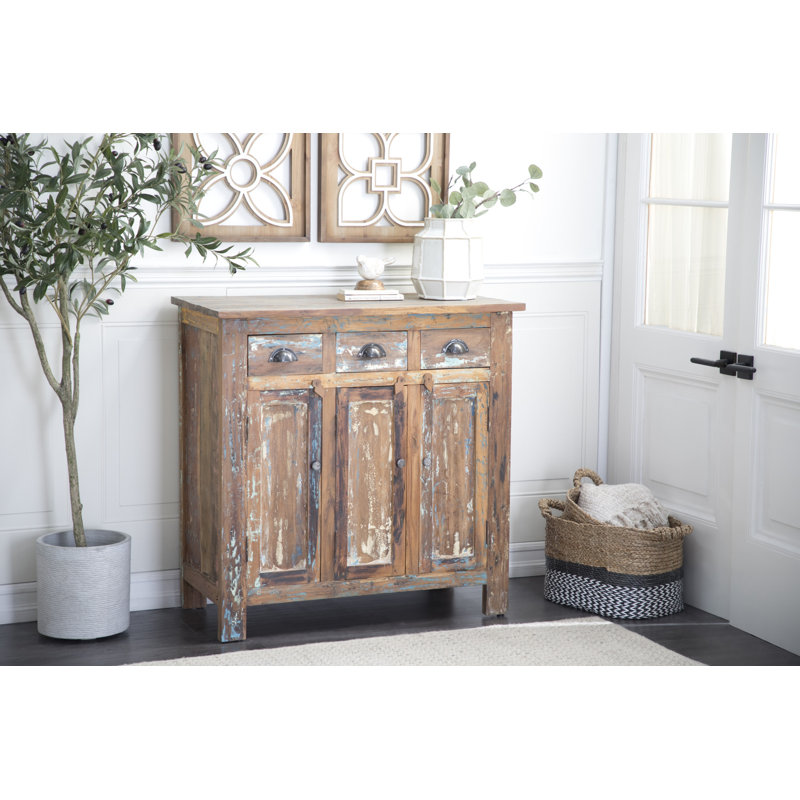 Armoire de chambre 3 portes et 3 tiroirs en bois brun