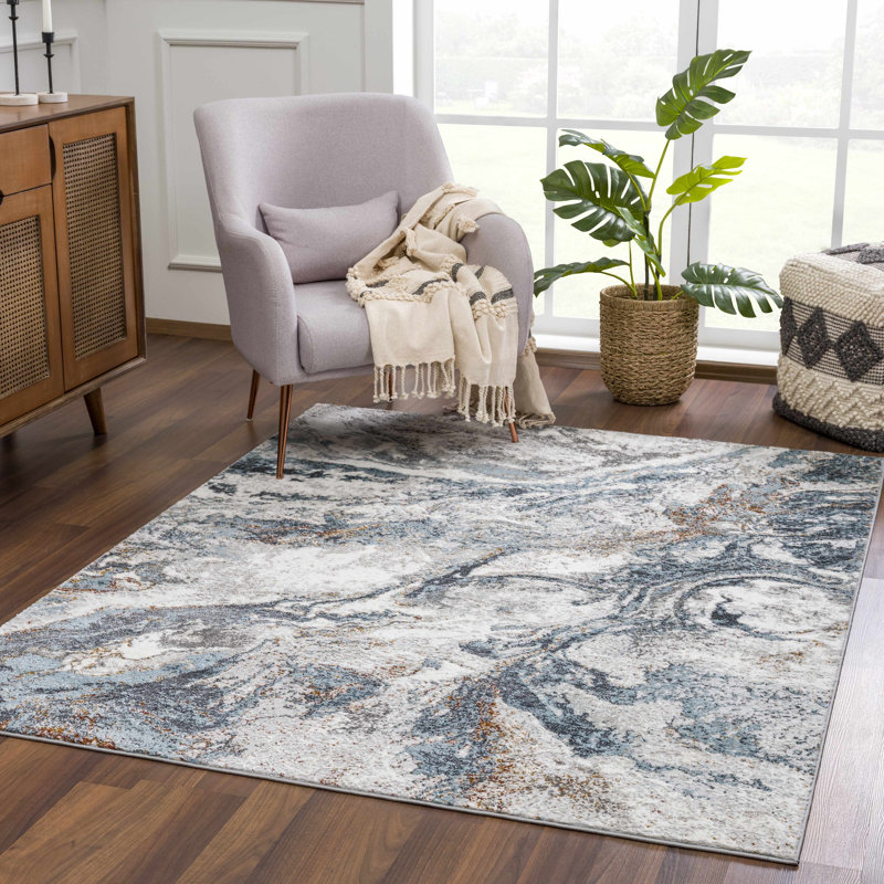 Charley-May Abstract Design Modern Blue/Beige Area Rug, Rectangle 2' x 3'