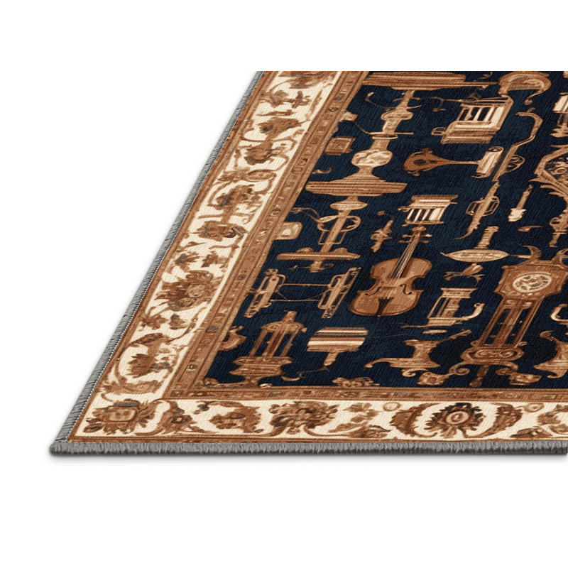 Tapis brun français lavable à la machine, Rond 7 pi
