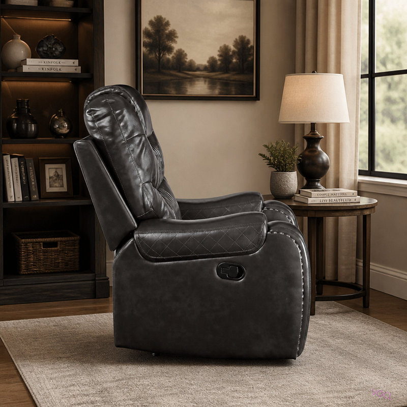 Causeuse inclinable en cuir synthétique Braylon Magnetite avec porte-gobelet