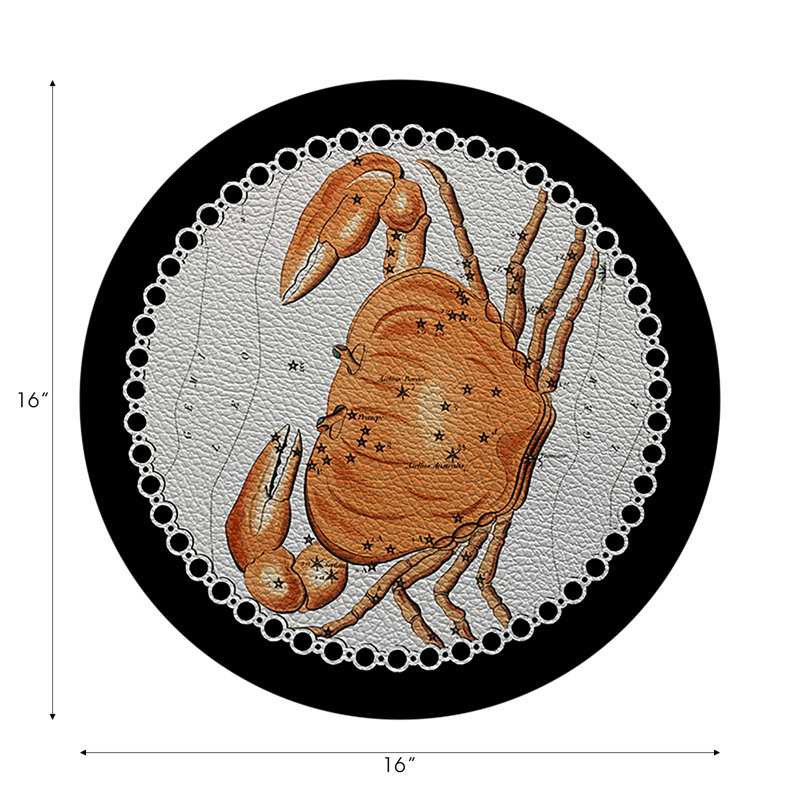 Zodiac Cancer Vegan Leather Round Pebble Placemat, Black