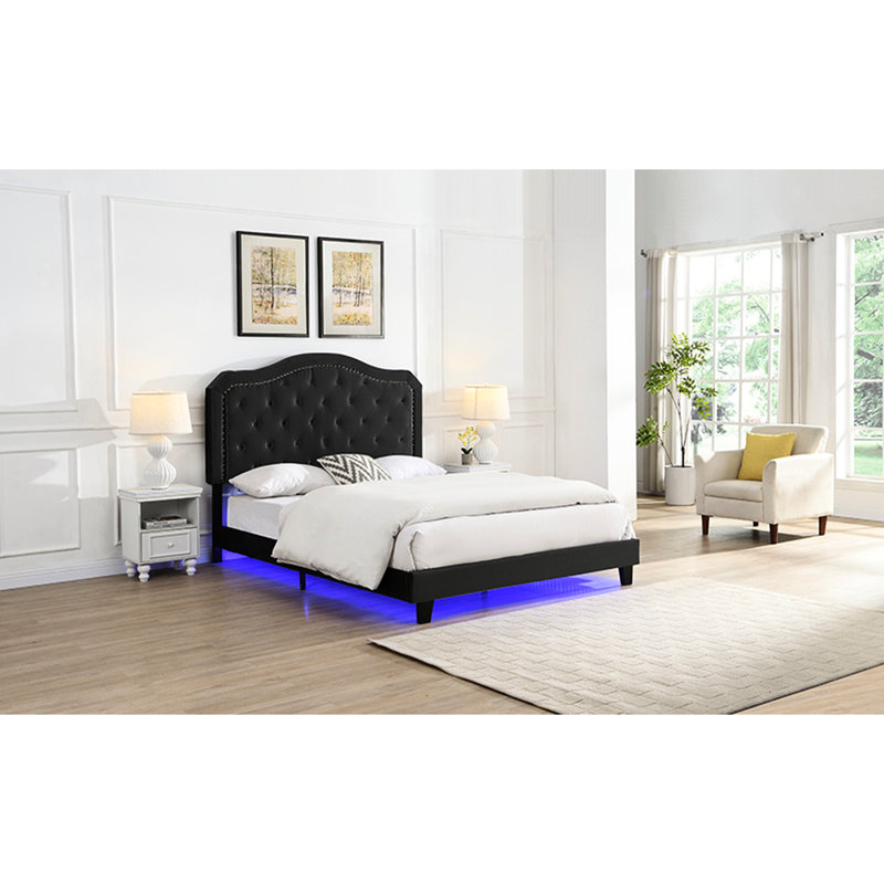 Lit tapissier à boutons Modern, Black