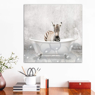 Baby Zebra Bath by Kimberly Allen - Wrapped Canvas Print
