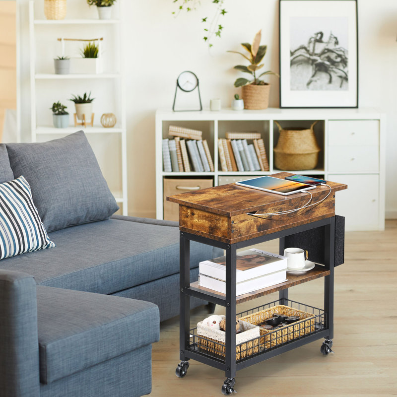 Table de bout à roulettes avec rangement et prises intégrées
