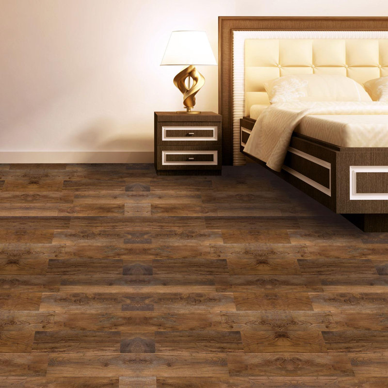 Prabhu Wood Look Vinyl Flooring Natural Oak - 91.44cm x 15.24cm x 2mm , Umber Brown