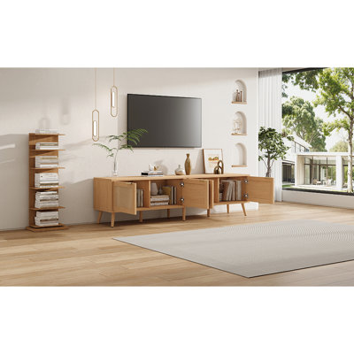 80-Inch Tv Compatible 70-Inch Stand, Doors, Ample Storage, And Cable Holes For Living Room Modern Stand With Storage Tvs Up To 80", Media Console Solid Legs In