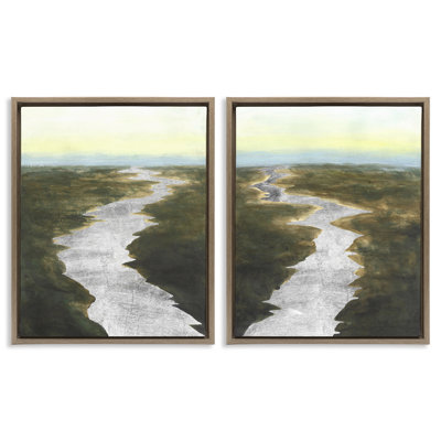Ensemble de 2 toiles flottantes Silver River Meadow Landscape, design par Michael Willett