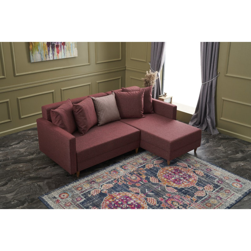Canapé-lit Everdina, Accoudoir à droite (vu de face), 100 % polyester rouge bordeaux
