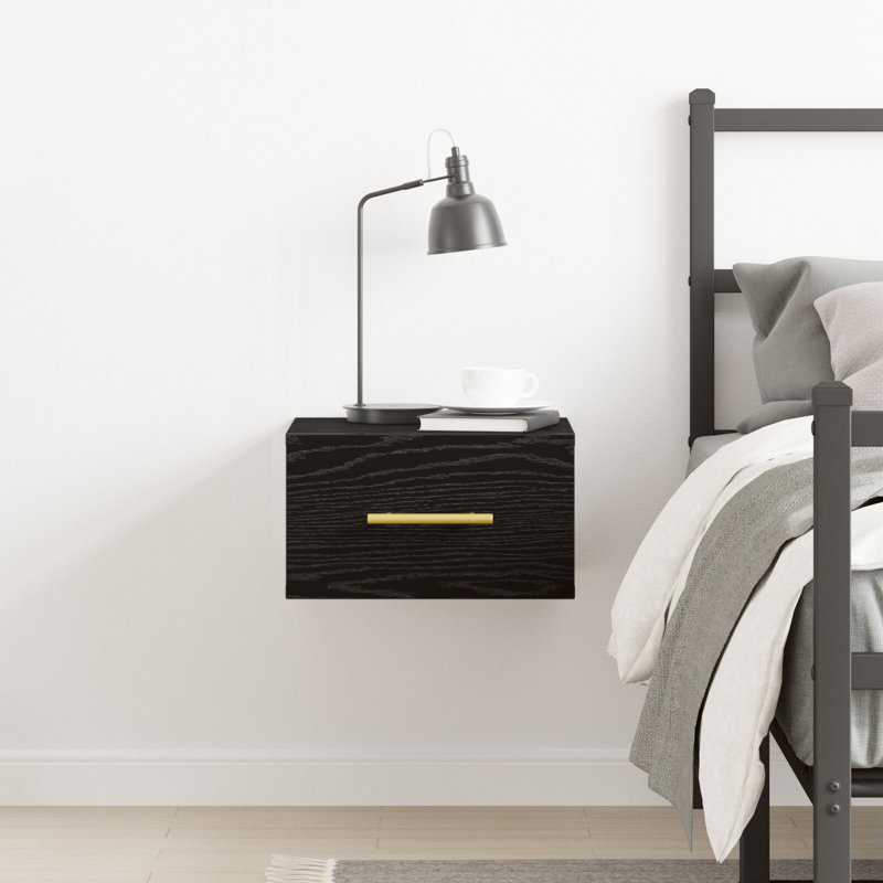 35cm W Manufactured Wood Bedside Table, Black Oak