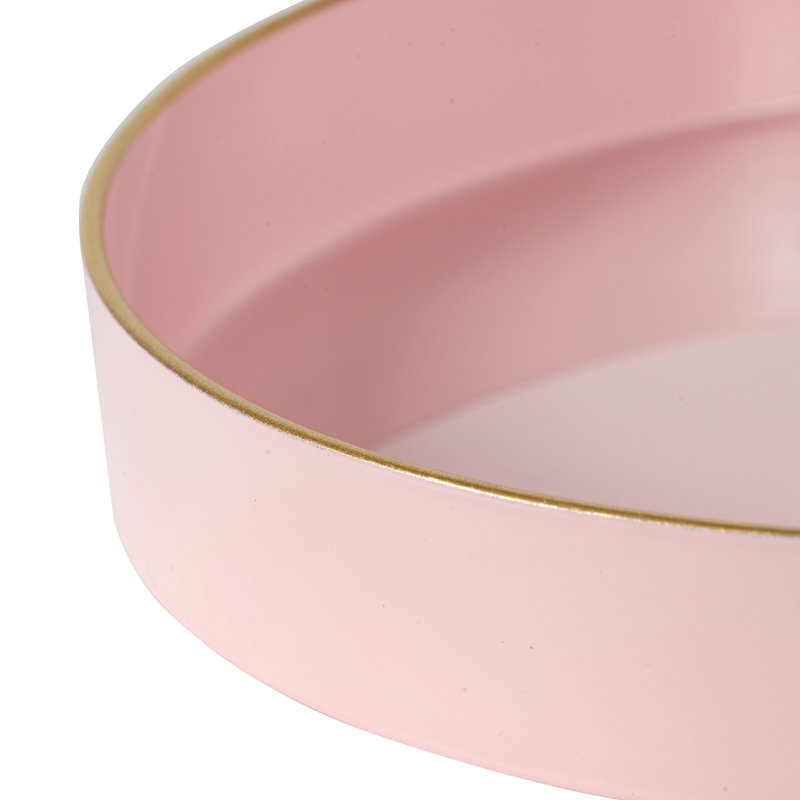 Estepp 10” Round Decorative Pink Plastic Tray With Gold Trim, 1.6" H x 10" W