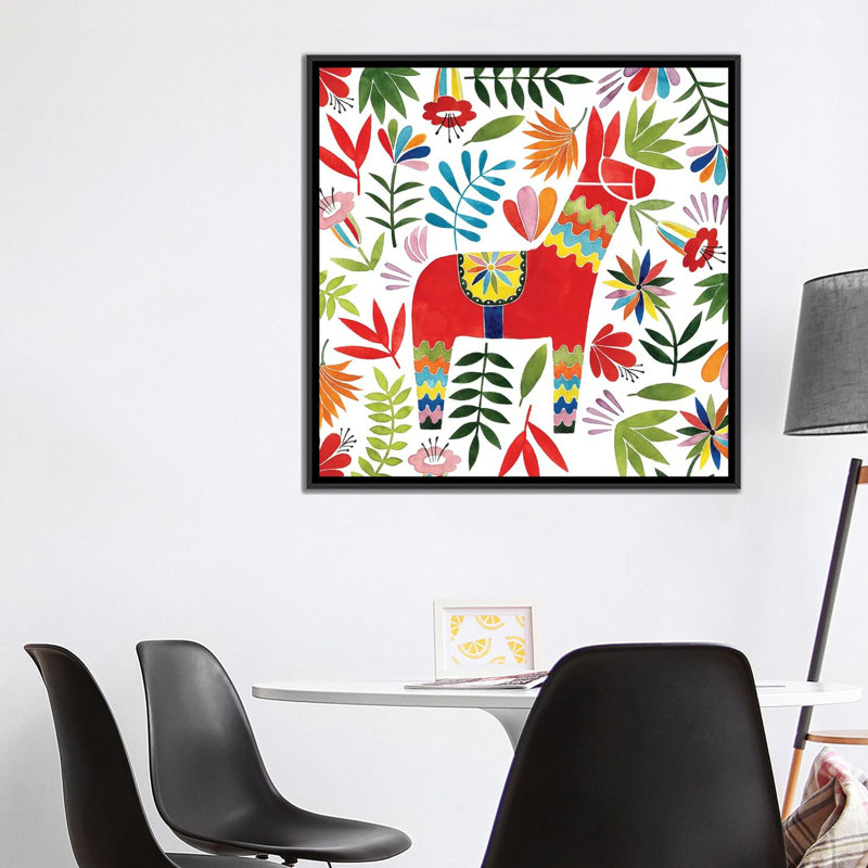 « fête otomi ii », impression sur toile, H 18 po x l 18 po x P 1,5 po, Toile avec cadre noir, Pas de tapis