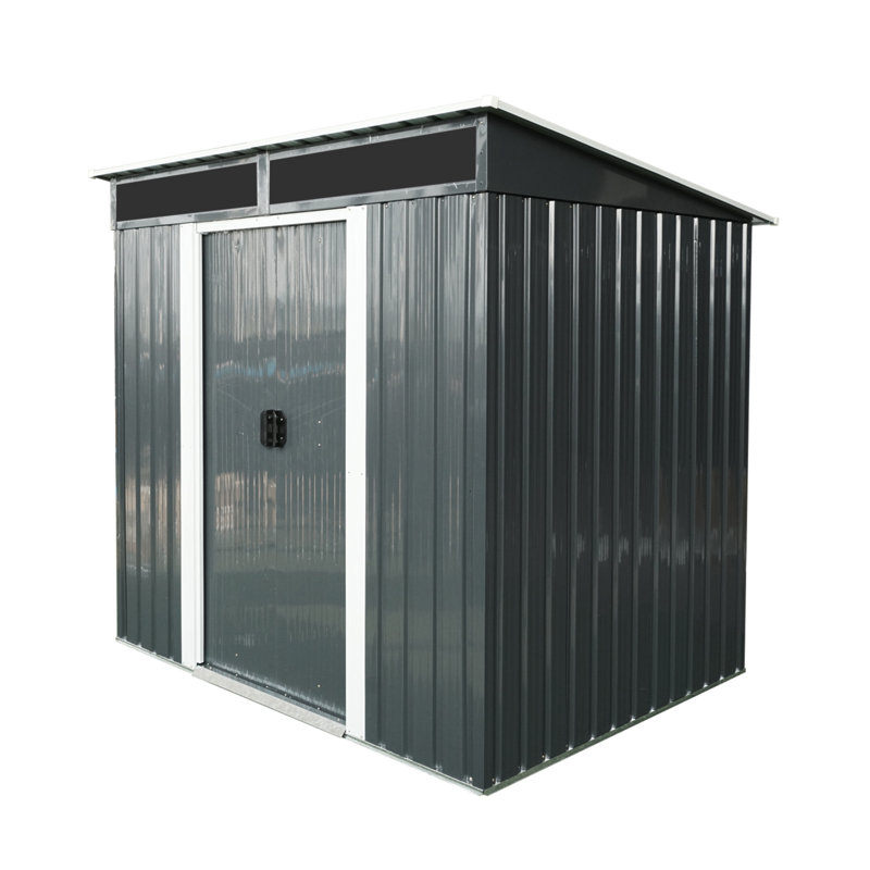 6Ft X 5Ft Outdoor Metal Storage Shed With Lockable Sliding Doors And Transparent Plate For Garden, Lawn, Black White