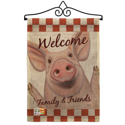 Welcome Piggy Burlap Nature Farm Animals Impressions Decorative 2-Sided Polyester 1.5 x 1.1 ft Garden Flag