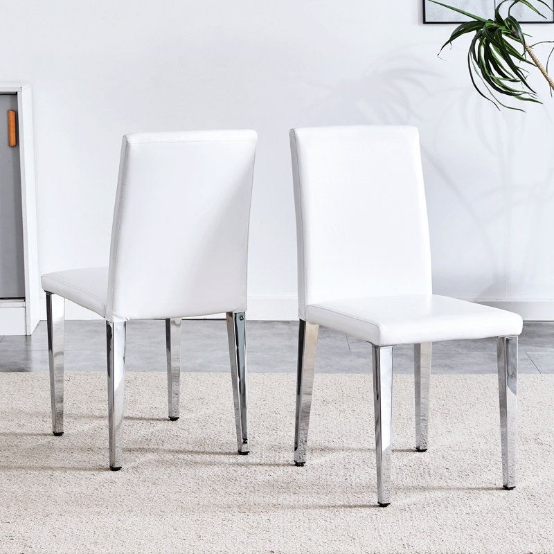 Pair Of White Pu Leather Chairs With Silver Metal Legs - And Comfort For Sitting Modern Style Comfortable Seating