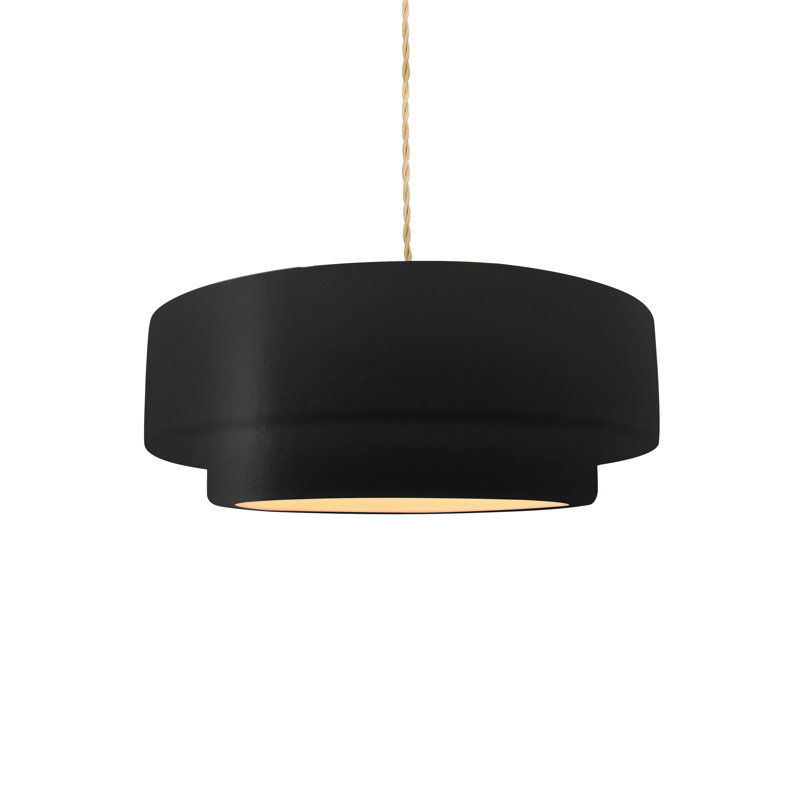 Luminaire suspendu tambour 1 lumière Gela, H 5 po x l 12 po x P 12 po, Nickel brossé, Carbone - noir mat