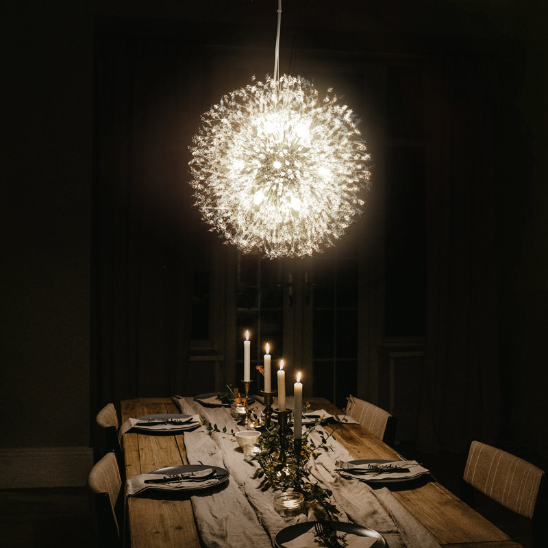 Dandelion 16-Light Sputnik Crystal Chandelier Starburst Sunburst Ceiling Lighting, Chrome