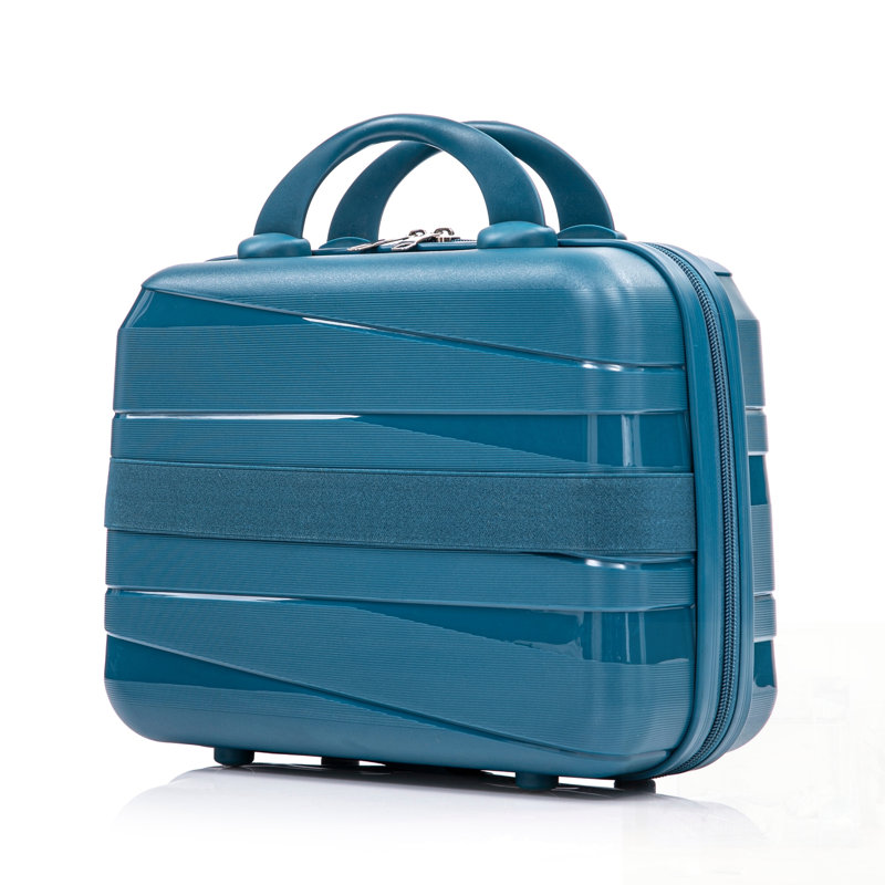 Ensemble de 4 valises à roulettes en PP avec tige en fer et serrure à combinaison, Bleu