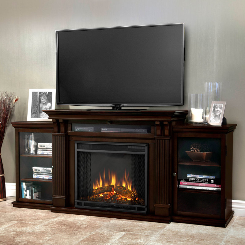 Calie 67'' TV Stand with Fireplace, Dark Walnut