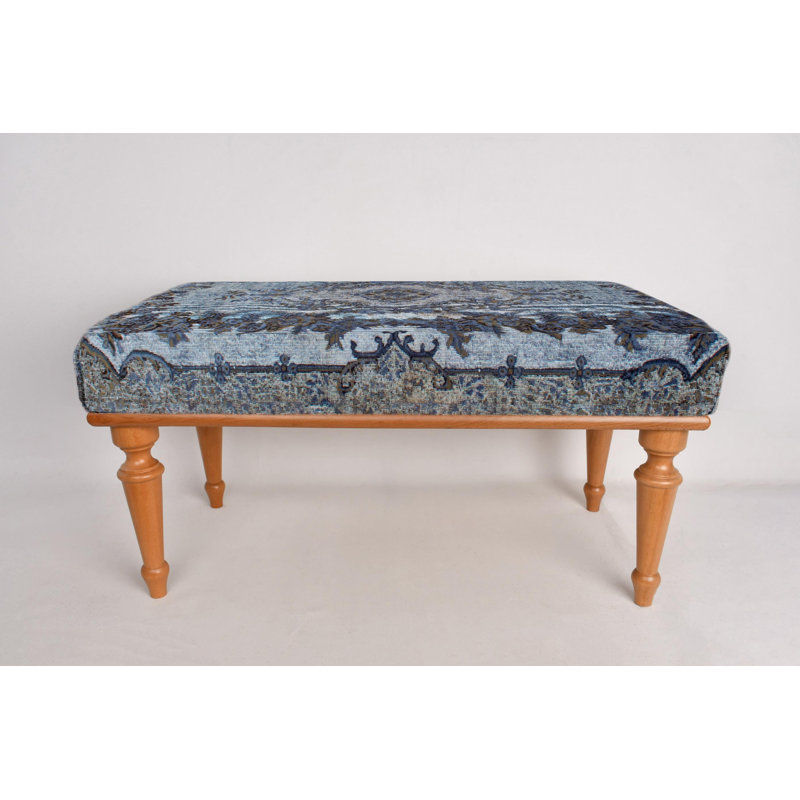 Cotton Upholstered Bench, Natural, 45cm H x 120cm W x 45cm D