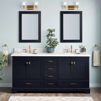 Quen 72" Freestanding Double Basin Vanity Set with Cabinet, Vanity Top, and Oval Undermount Sinks