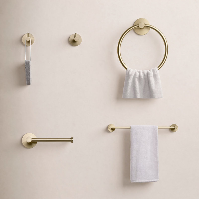 Circular 5 - Piece Bathroom Hardware Set, Brushed Gold