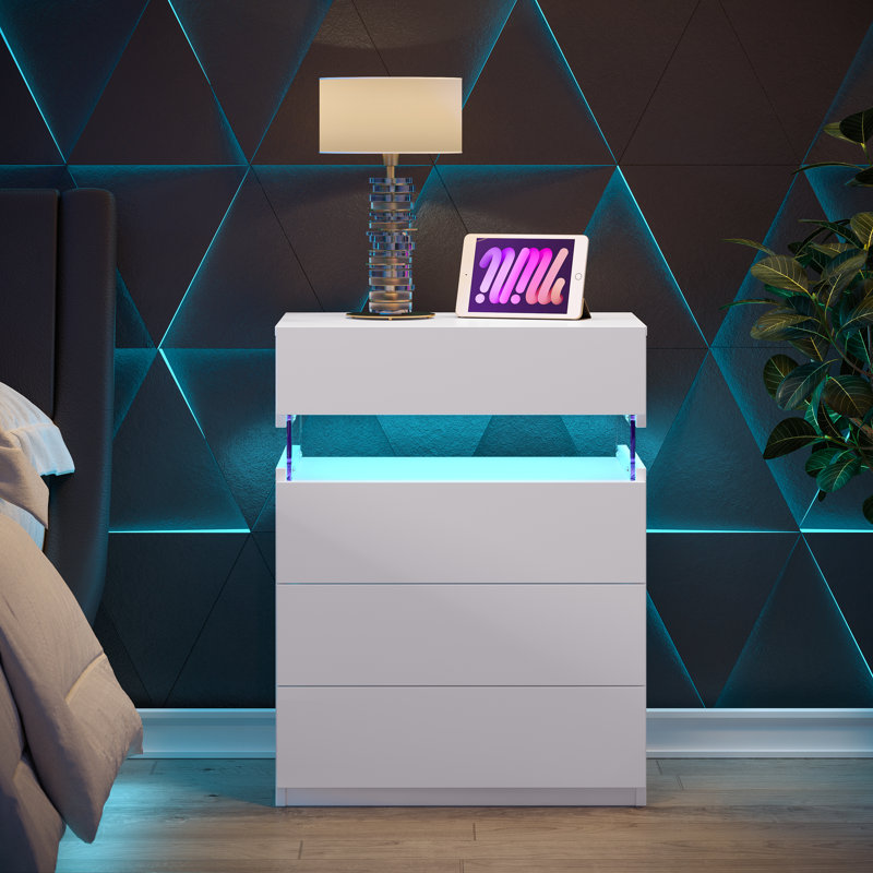 Led Nightstand With Gun Drawers, White