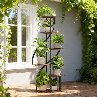 Support à plantes à 6 niveaux pour l'intérieur avec lumière de croissance, tablette de plante en métal de 51 pouces de hauteur pour plusieurs plantes, support à plantes en coin pour le salon